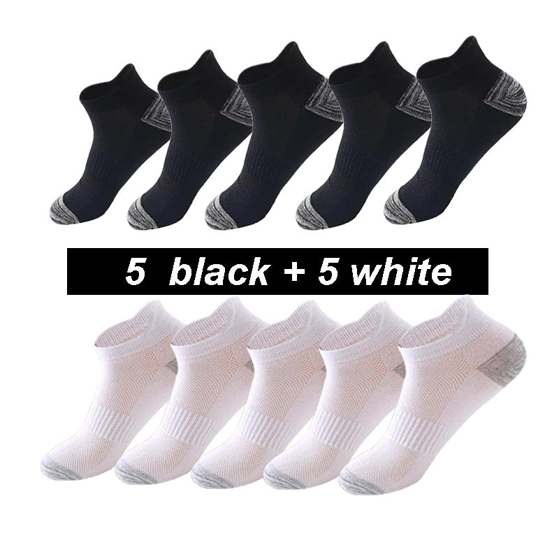 10-Pack Breathable Cotton Ankle Socks – Black, White & Gray